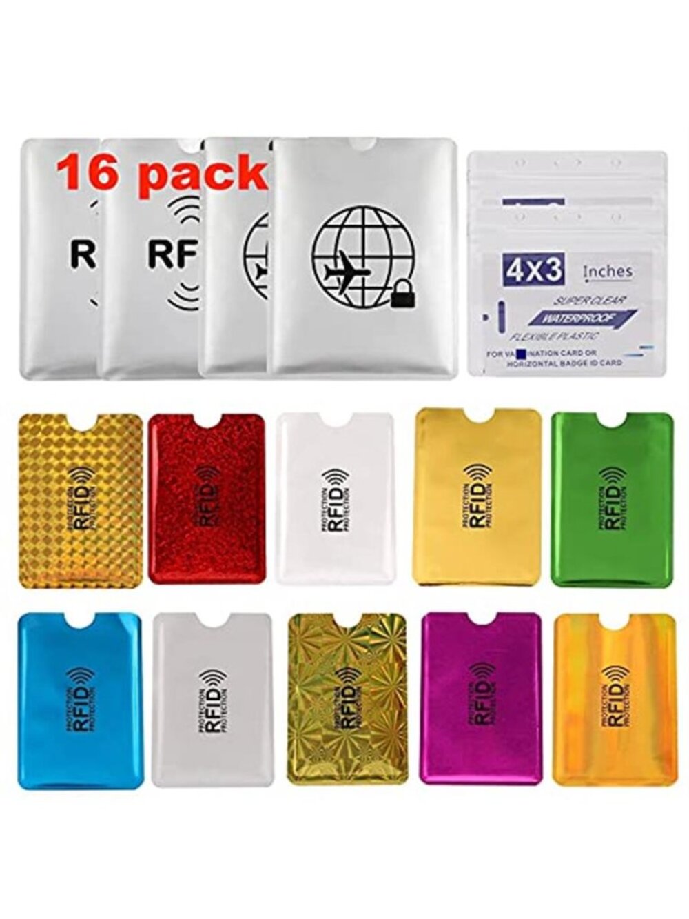 16 RFID Blocking Sleeves Set (10 Credit Card Holders and 4 Passport